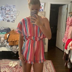 Pink Lily Striped Beach Romper